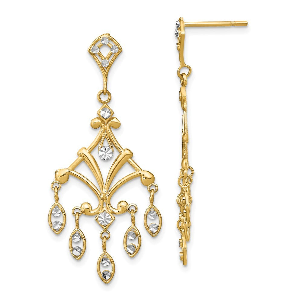 14k Yellow Gold w/Rhodium Diamond-Cut Chandelier Style Dangle Earrings