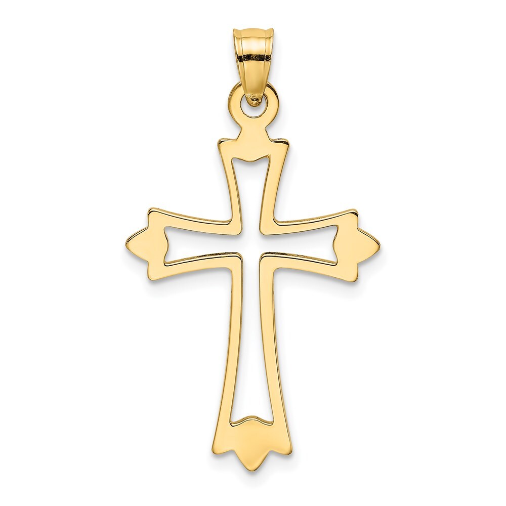 14k Yellow Gold Polished and Cut-Out Cross Charm Pendant for Women