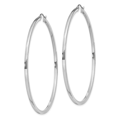 Sterling Silver Rhodium-plated 2x60mm Square Tube Hoop Earrings
