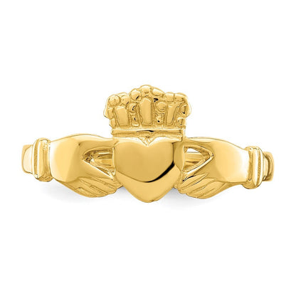 14K Yellow Gold Polished Claddagh Ring Size 7