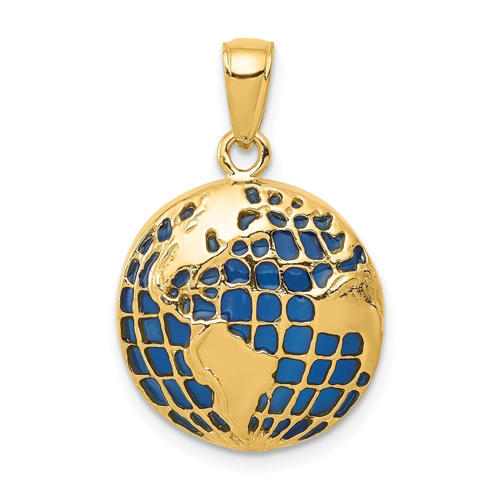 14k Yellow Gold Blue Enameled Globe Pendant for Women
