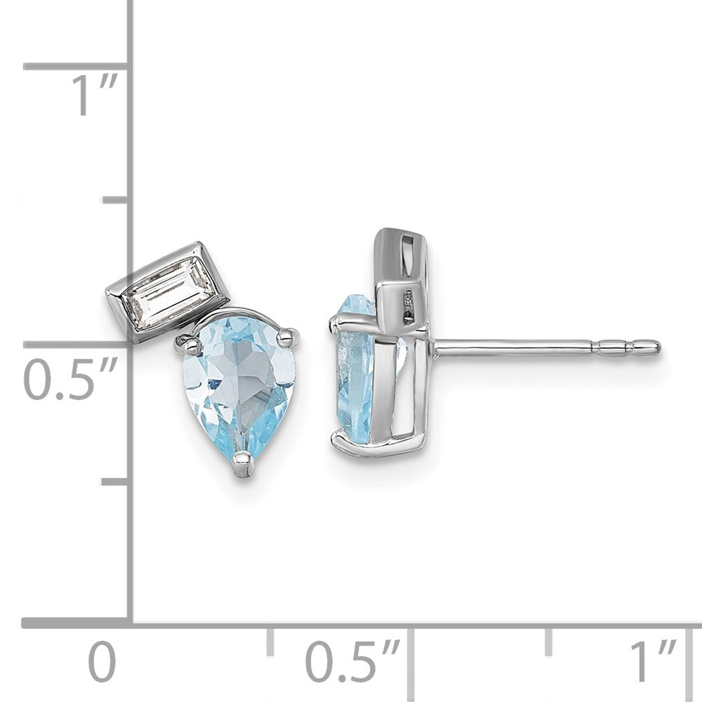 Sterling Silver Polished Pear Sky Blue and Emerald-cut Topaz Earrings