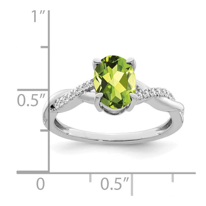 14k White Gold Oval Peridot and Diamond Ring Size 7