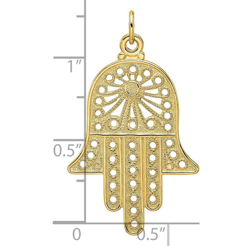 14k Yellow Gold Polished Solid Filigree Hamsa Pendant