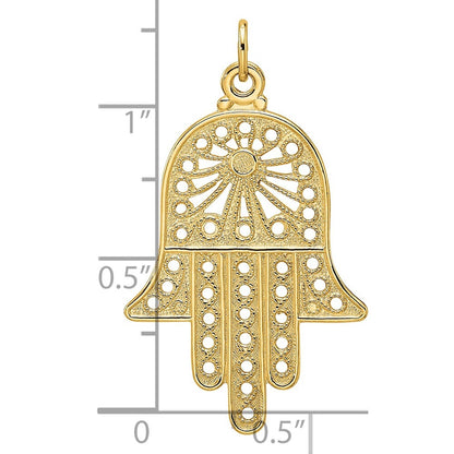 14k Yellow Gold Polished Solid Filigree Hamsa Pendant