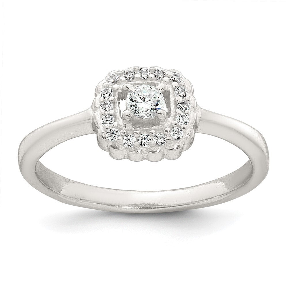Sterling Silver Polished Halo CZ Ring Size 7