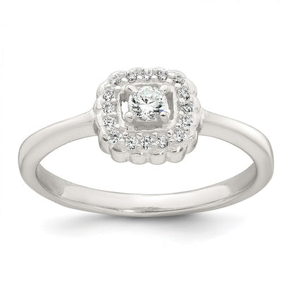 Sterling Silver Polished Halo CZ Ring Size 7