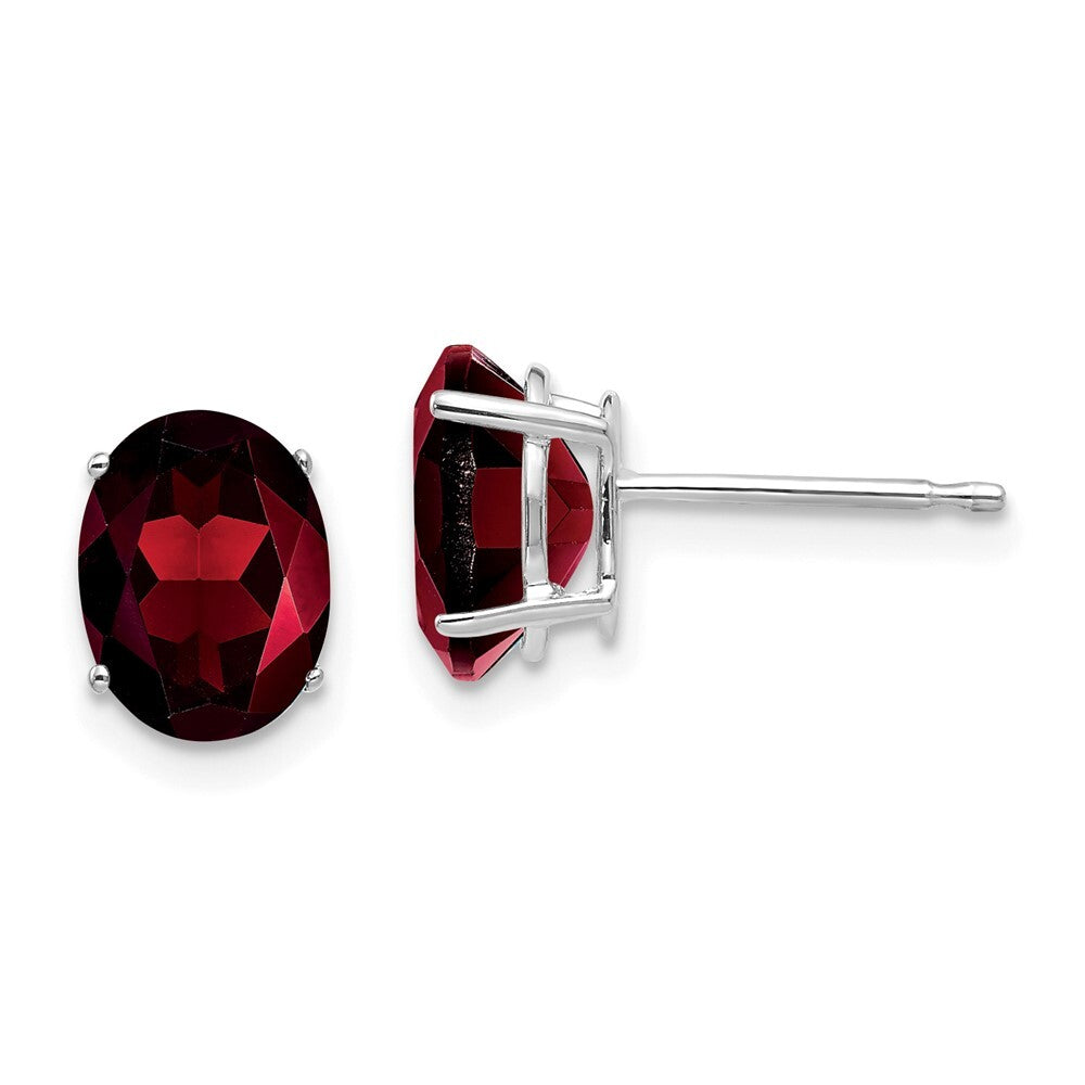14k White Gold 8x6mm Oval Garnet Stud Earrings