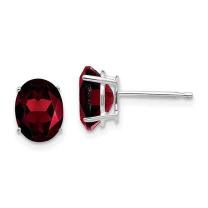 14k White Gold 8x6mm Oval Garnet Stud Earrings