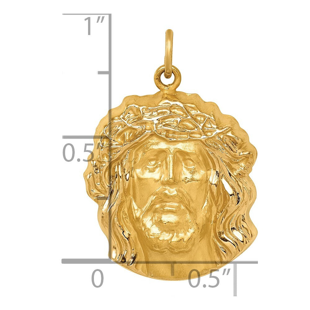 14k Yellow Gold Hollow Polished/Satin Medium Jesus Medal Pendant for Women