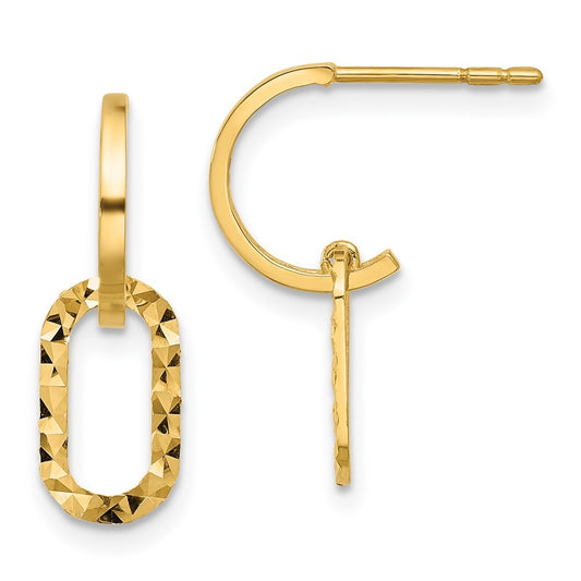 14k Yellow Gold Polished and Diamond-Cut J-Hoop Dangle Earrings