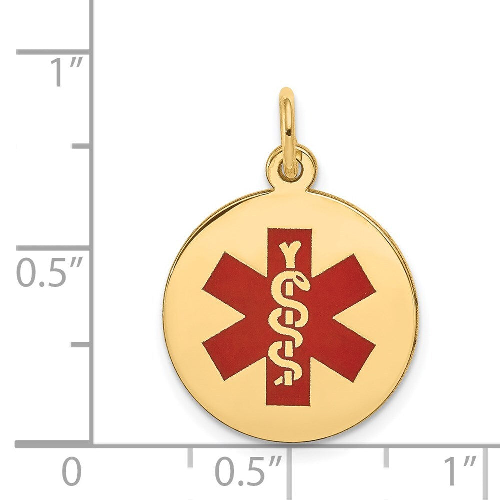 14k Yellow Gold Red Enamel Medical Jewelry Pendant for Women