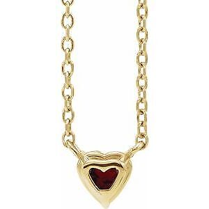 14k Yellow Gold Natural Mozambique Garnet Heart Pendant Necklace 16-18"