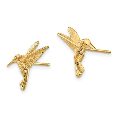 14k Yellow Gold Hummingbird Stud Earrings Gift for Women