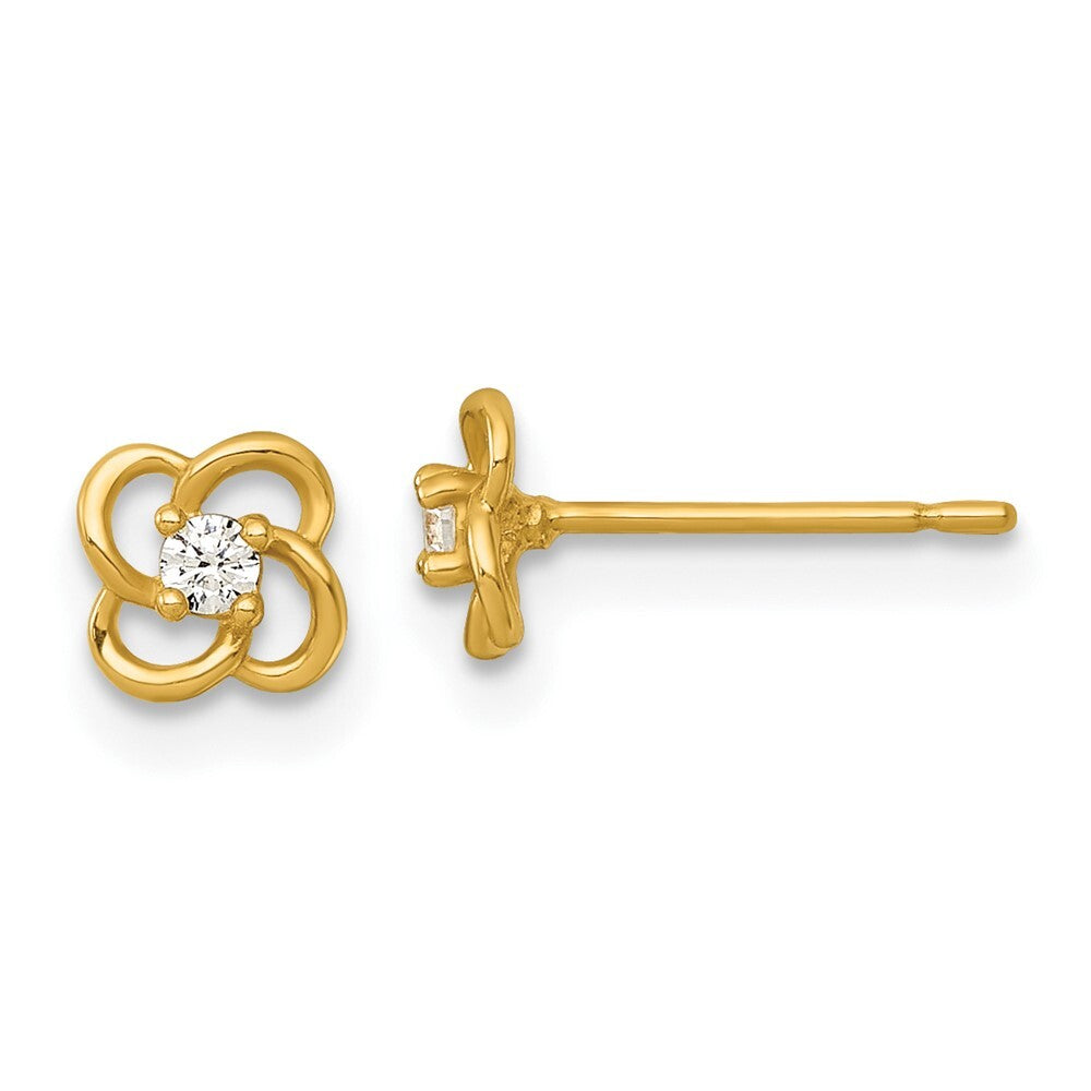 14k Yellow Gold Polished Cubic Zirconia Flower Stud Earrings Gift for Women