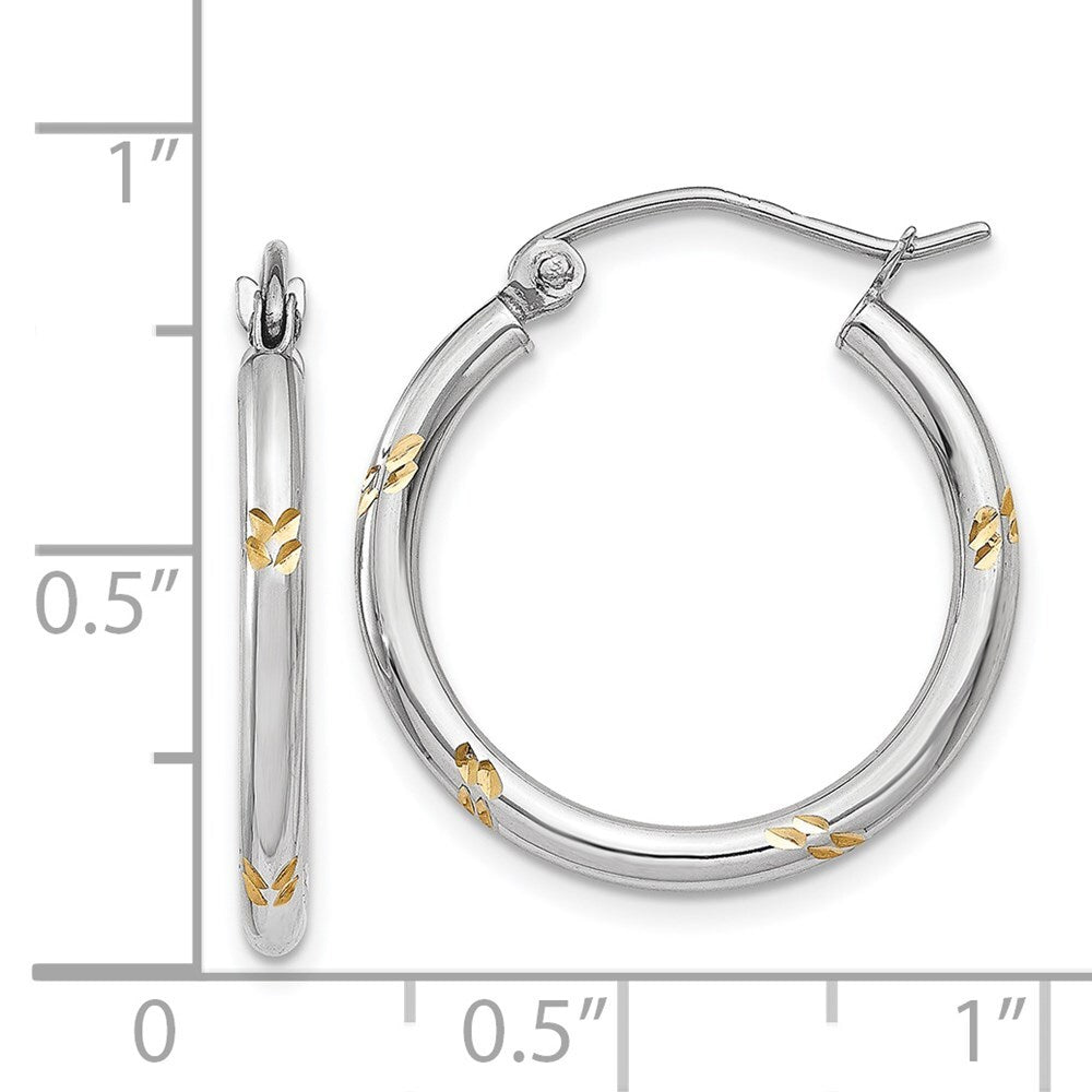 14k White Gold and Yellow Rhodium Diamond-Cut Hoop Earrings Gift for Women