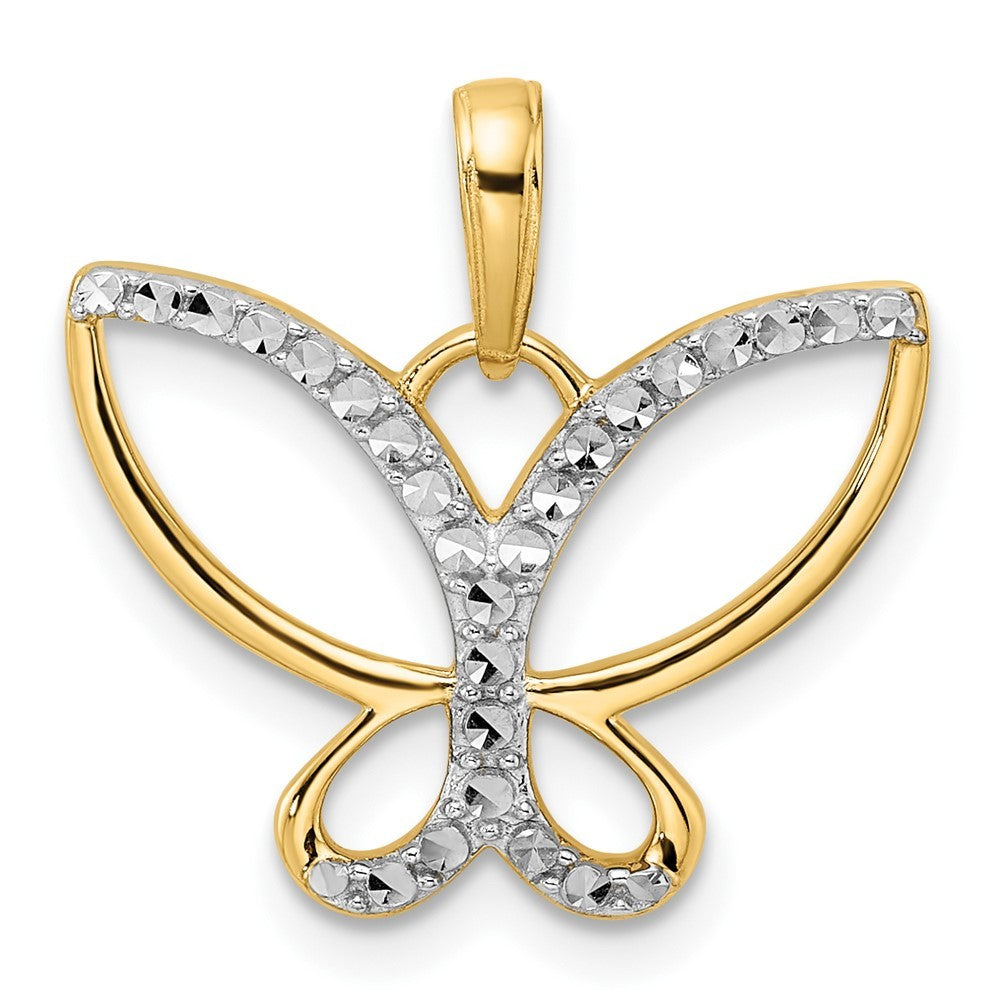 14k Yellow Gold and White Rhodium Diamond-cut Butterfly Pendant