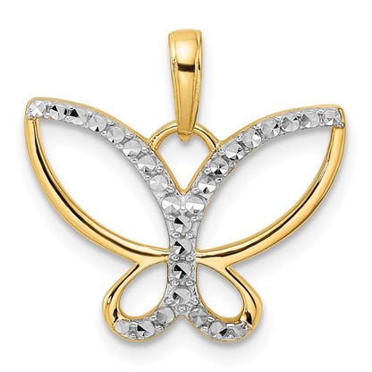 14k Yellow Gold and White Rhodium Diamond-cut Butterfly Pendant