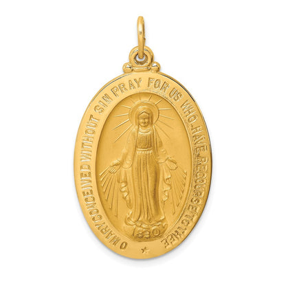 14k Yellow Gold Solid Polished Satin Large Oval Miraculous Medal