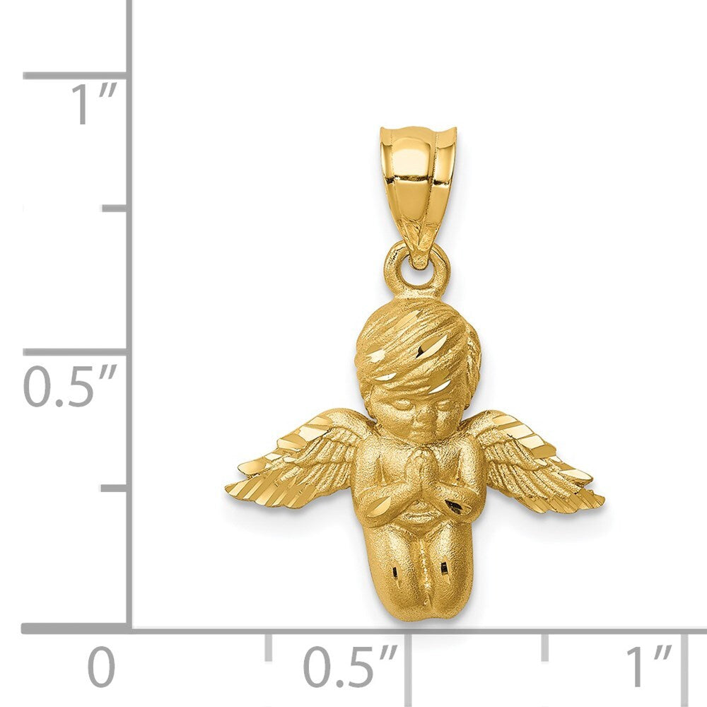 14k Yellow Gold Brushed & Diamond-cut Angel Pendant for Women