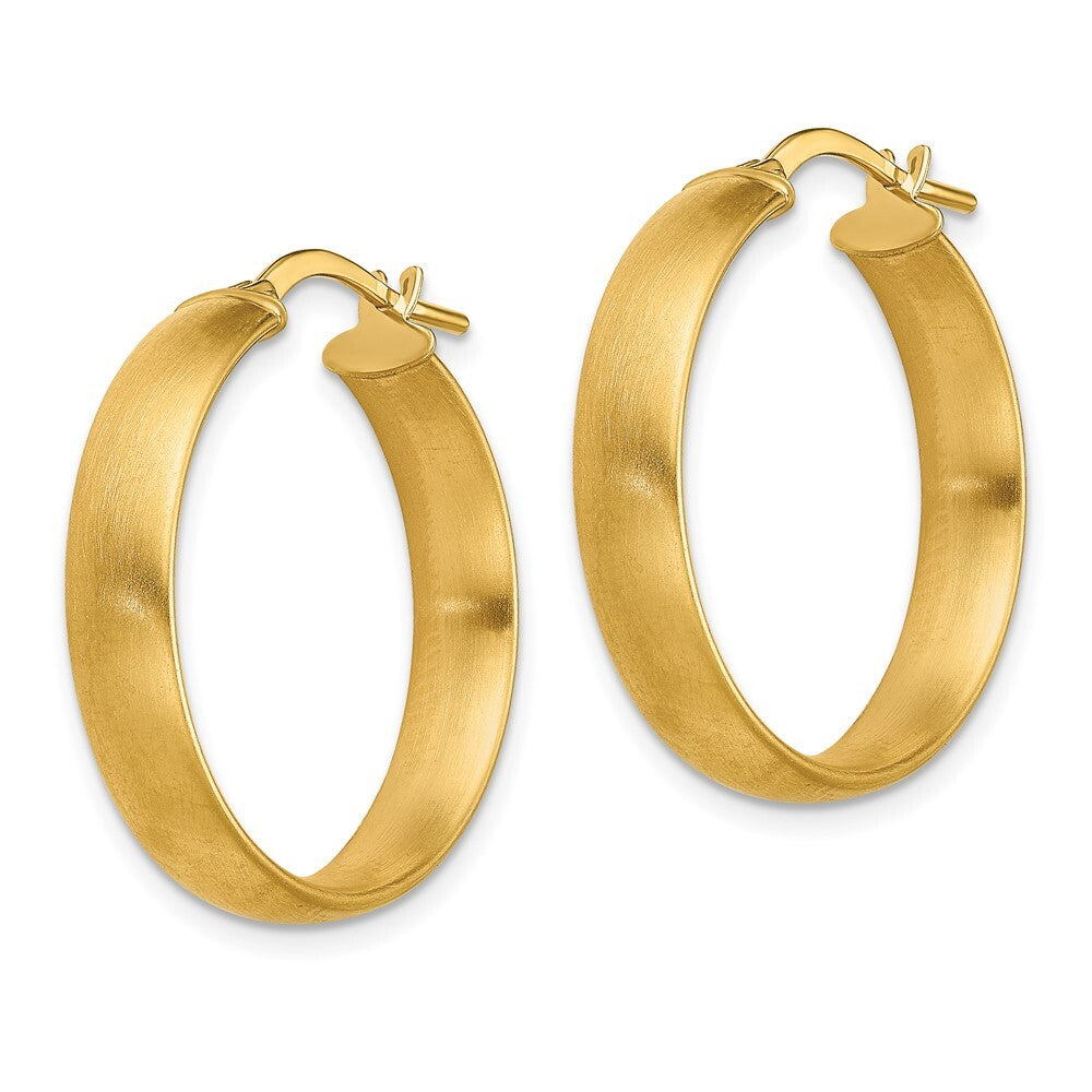 14k Yellow Gold Medium x5mm Satin Hoop Earrings Gift for Women