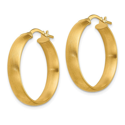 14k Yellow Gold Medium x5mm Satin Hoop Earrings Gift for Women