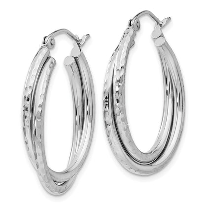 14k White Gold Diamond-cut Polished Oval Hoop Earring Gift for Women