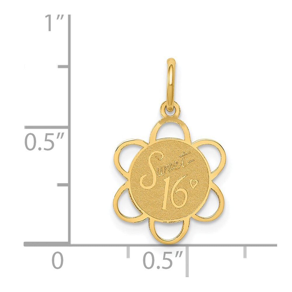 14k Yellow Gold SWEET 16 Disc Charm Pendant for Women