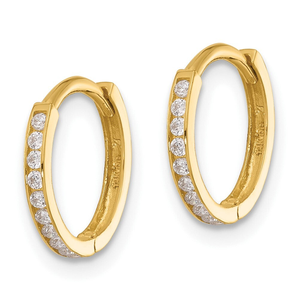 14k Yellow Gold Polished Cubic Zirconia and D/C 1.5mm Huggie Hoop Earrings