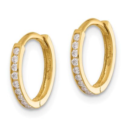 14k Yellow Gold Polished Cubic Zirconia and D/C 1.5mm Huggie Hoop Earrings