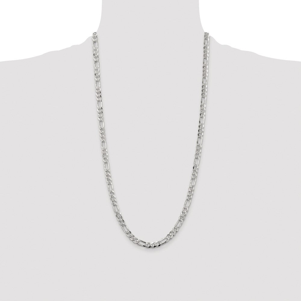 Sterling Silver Rhodium-plated 5.5mm Pave Flat Figaro Chain