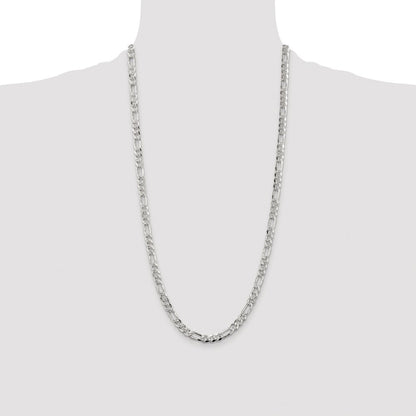 Sterling Silver Rhodium-plated 5.5mm Pave Flat Figaro Chain