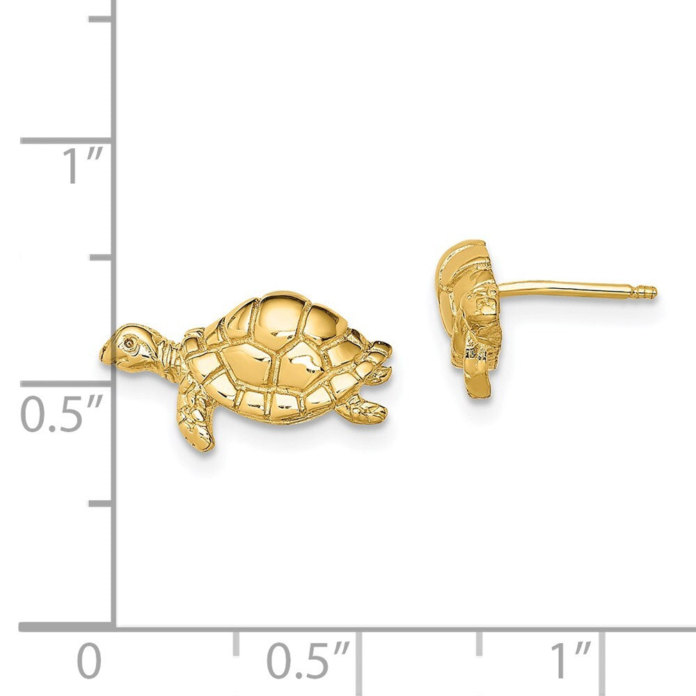 14k Yellow Gold Polished Swimming Sea Turtle Stud Earrings Gift for Women