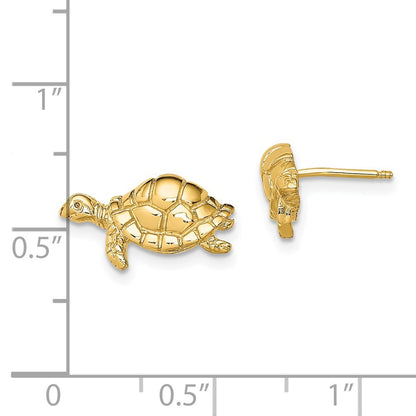 14k Yellow Gold Polished Swimming Sea Turtle Stud Earrings Gift for Women