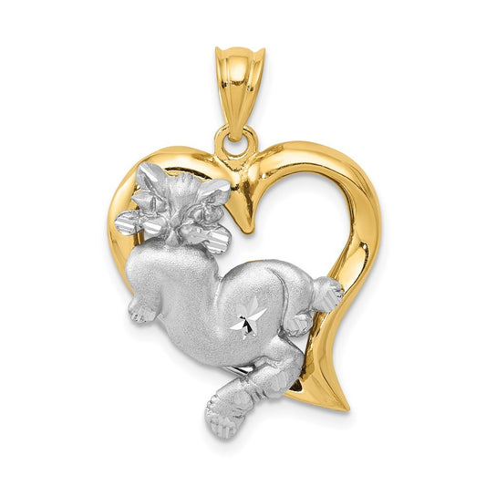 14k Two-Tone Gold Cat In Heart Charm
