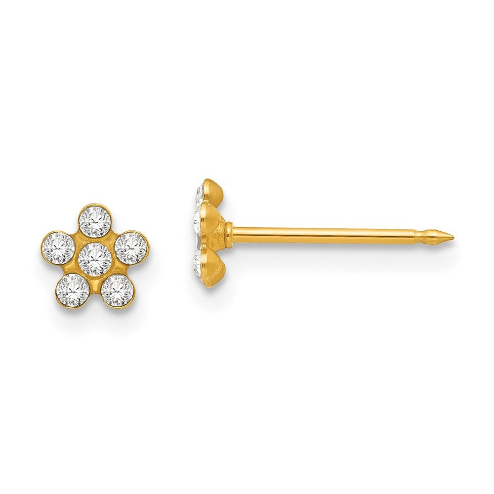 14k Yellow Gold April Crystal Birthstone Flower Stud Earrings
