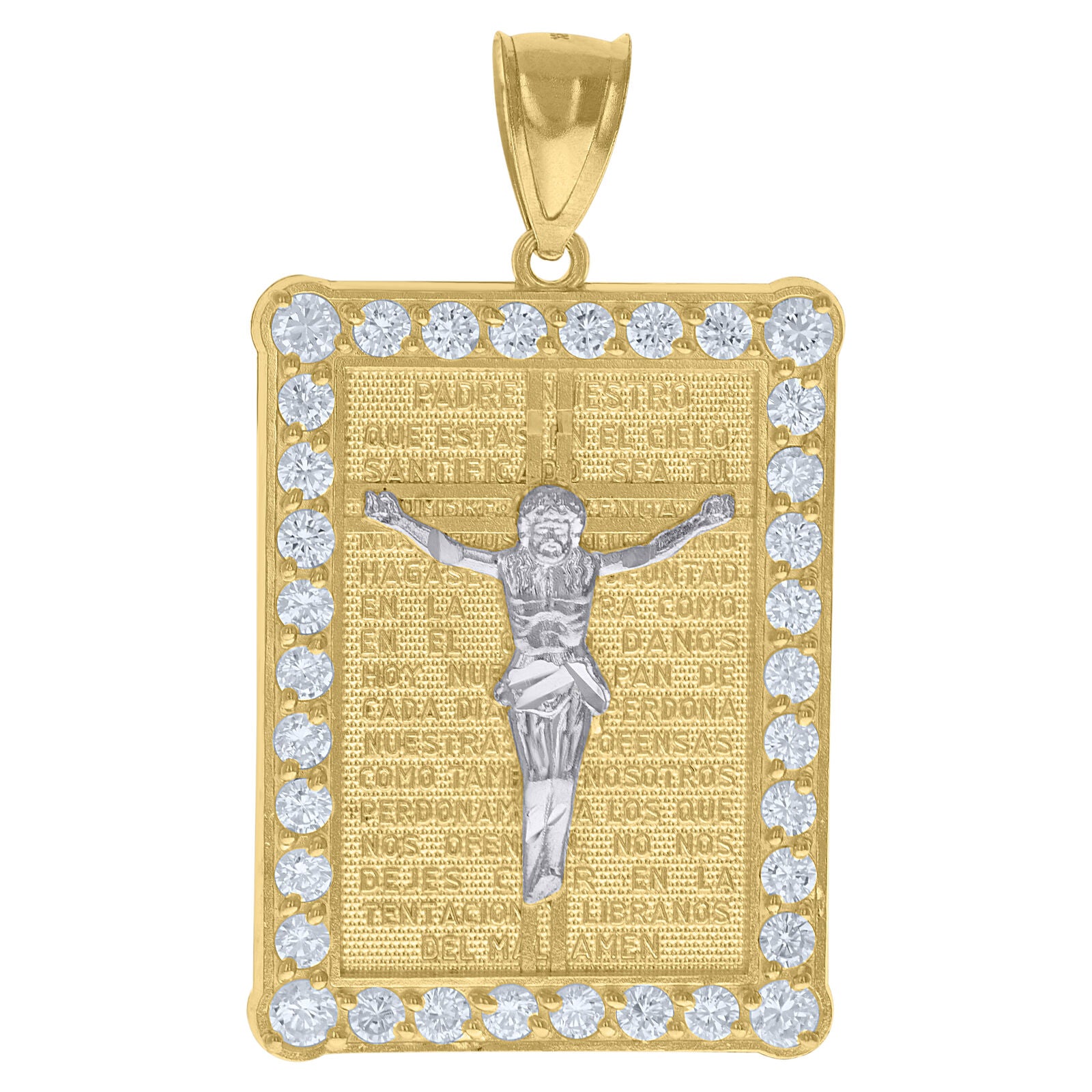 10k Two-Tone Gold Cubic-Zirconia Jesus Medallion Lord's Prayer Religious Pendant