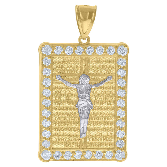 10k Two-Tone Gold Cubic-Zirconia Jesus Medallion Lord's Prayer Religious Pendant