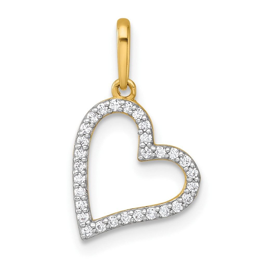 14k Yellow Gold Polished CZ Open Heart Charm / Pendant
