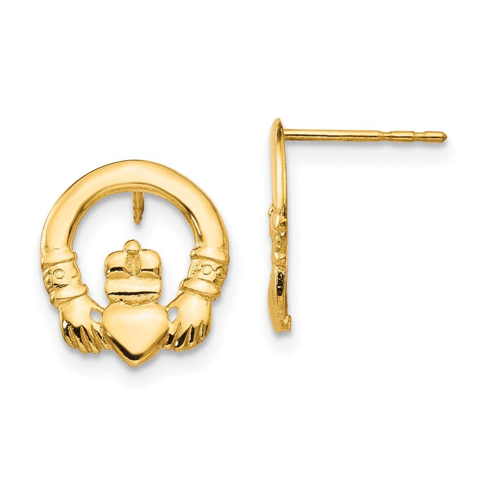 14k Yellow Gold Claddagh Stud Earrings Gift for Women