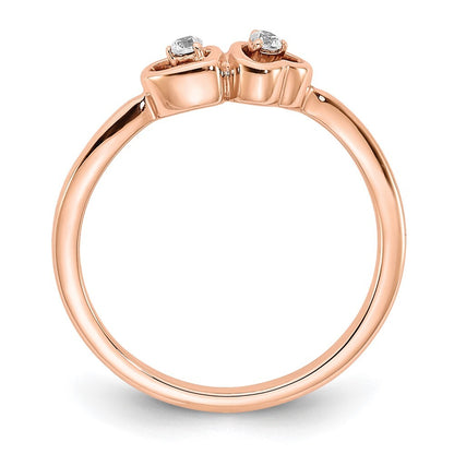 14k Rose Gold Polished Double Heart Diamond Ring