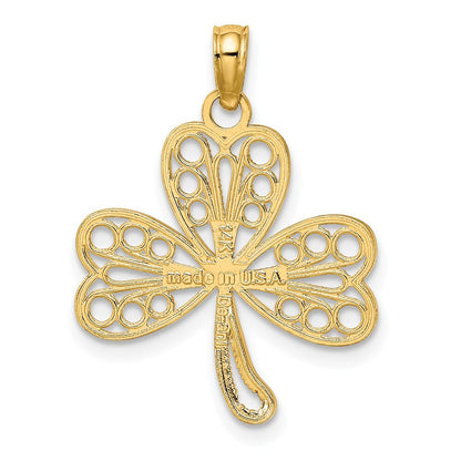 14k Yellow Gold Filigree 3-Leaf Clover Charm Pendant for Women
