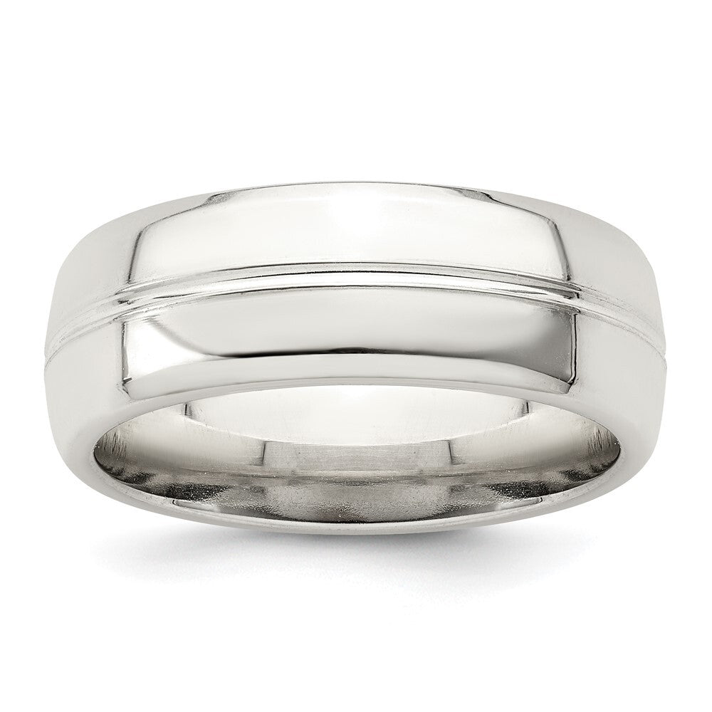 Sterling Silver 7mm Polished Domed Grooved Fancy Band Size 12