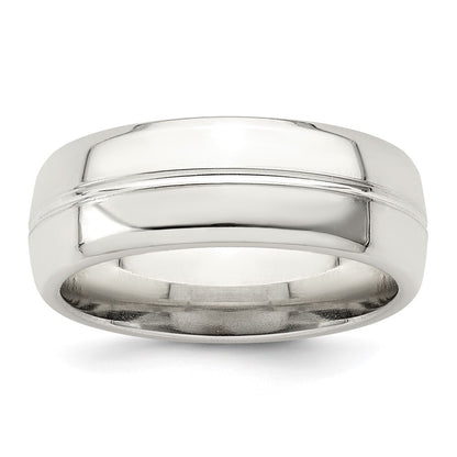 Sterling Silver 7mm Polished Domed Grooved Fancy Band Size 12