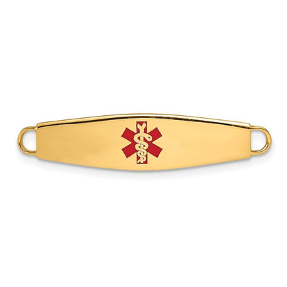 14k Yellow Gold 34x8mm Red Enameled Oval Shape Medical ID Plate