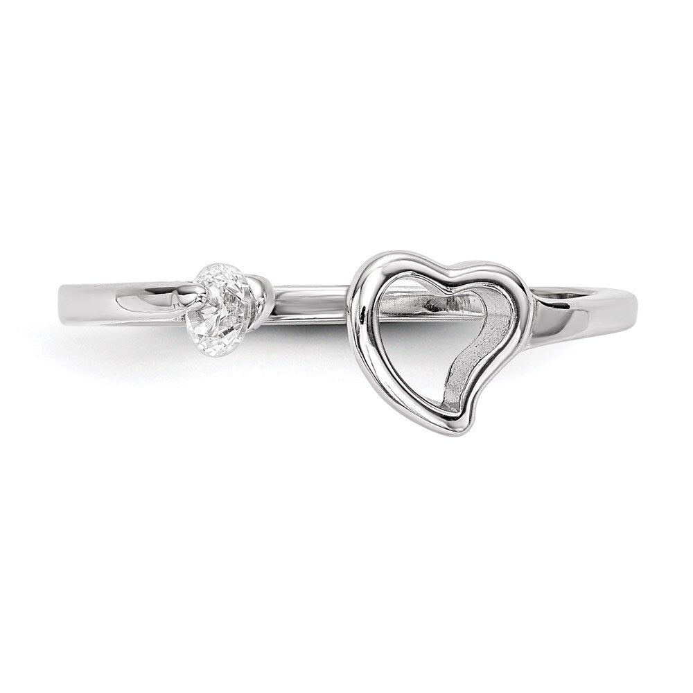 Sterling Silver Rhodium-plated Open Heart Cubic Zirconia Polished Ring Size 7