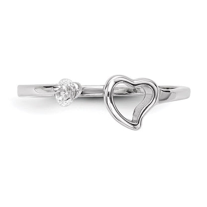 Sterling Silver Rhodium-plated Open Heart Cubic Zirconia Polished Ring Size 7