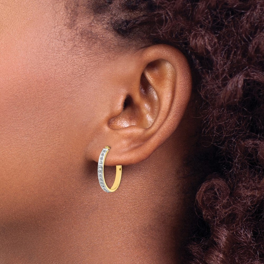14k Yellow Gold Diamond Fascination Round Hinged Hoop Earrings Gift for Women