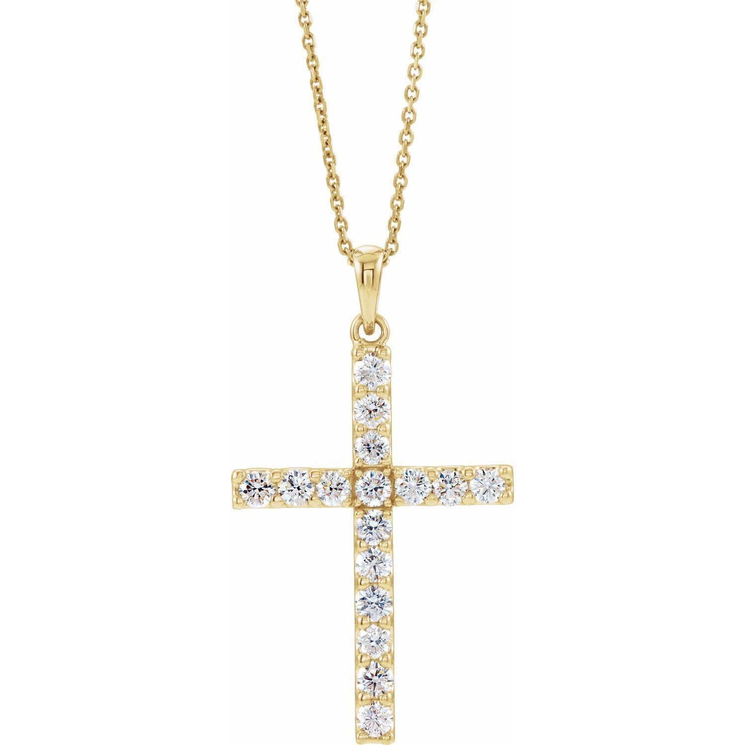 14k Yellow Gold 1 CTW Lab-Grown Diamond Cross Pendant 18" Necklace