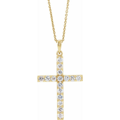 14k Yellow Gold 1 CTW Lab-Grown Diamond Cross Pendant 18" Necklace